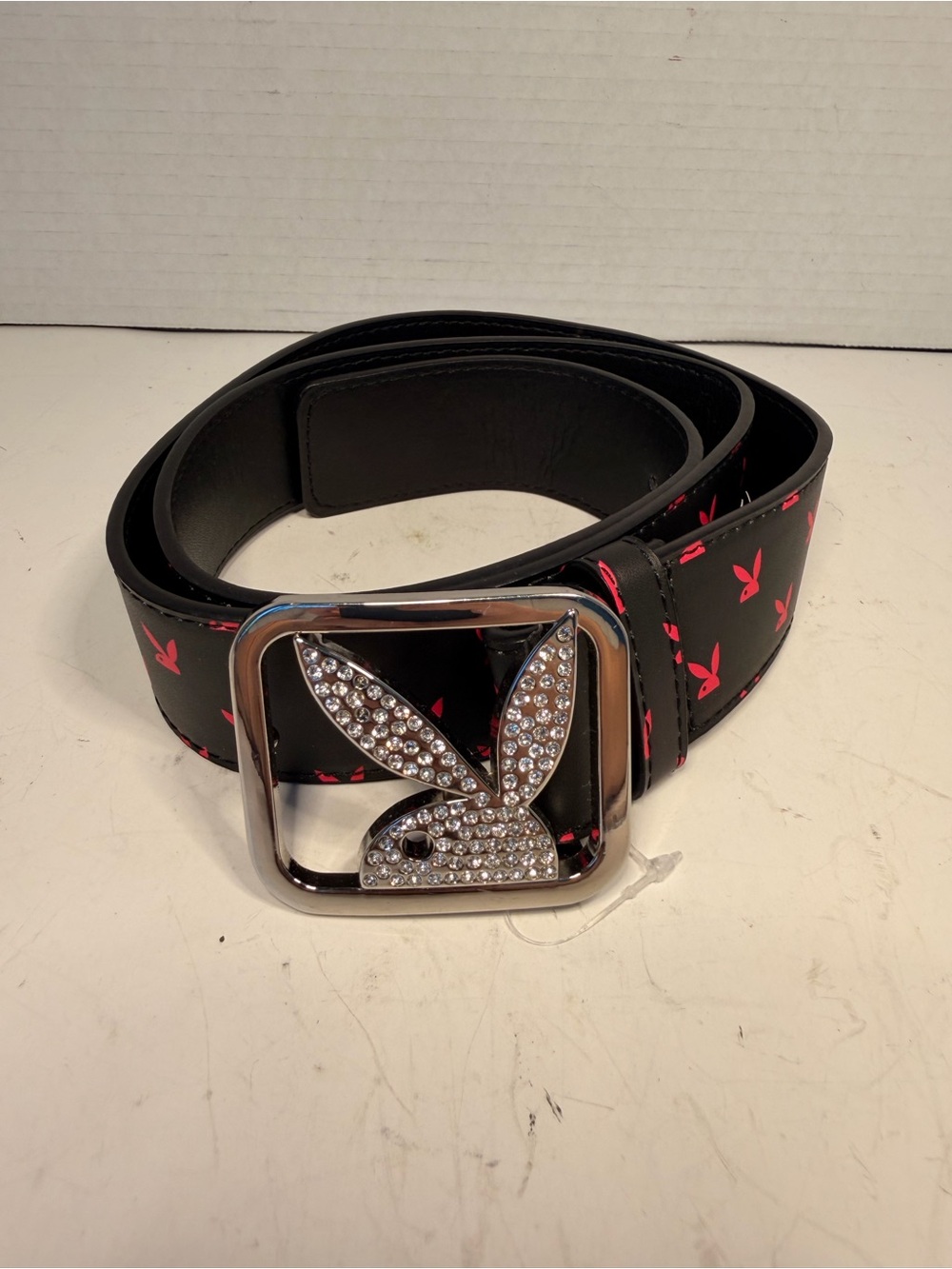 New Playboy Black and Pink Rhinestone Bunny Buckle
Belt 37 inches